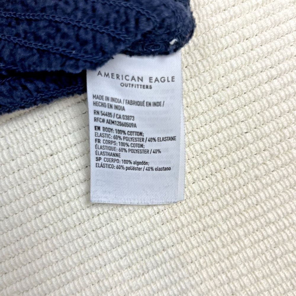 American Eagle Navy ‎ Corduroy Puff Sleeve Smocked Top SZ Med Cottagecore Preppy - Picture 3 of 10